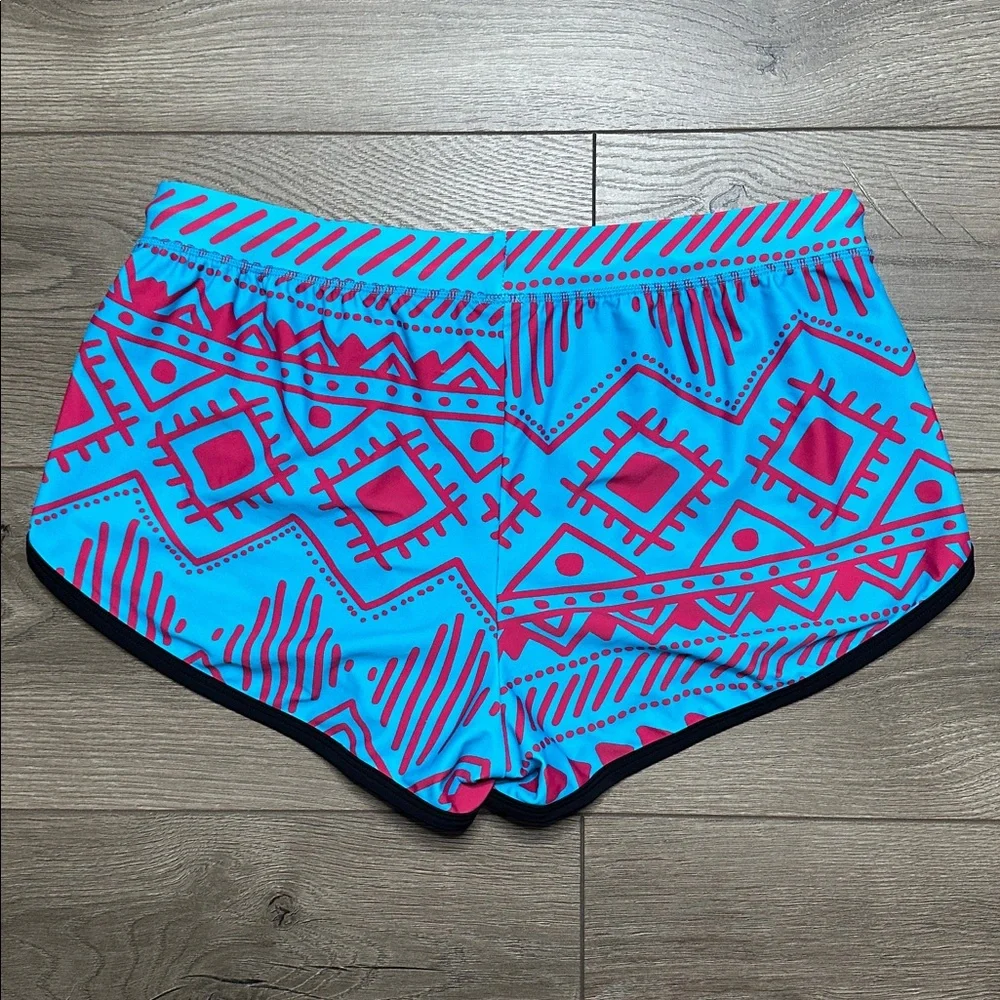 AIMPACT Retro‎ Swim Booty Board Shorts Lined Vintage Print Blue Pink Size Large